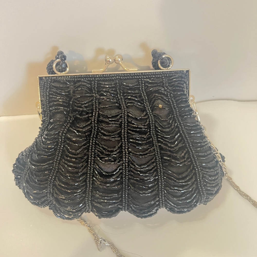 Black Elegant Black Beaded Evening Bag